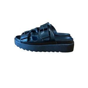 Madden NYC Black Chunky Platform Sandals Slides Buckle Lug Footbed Size 8‎ Y2K